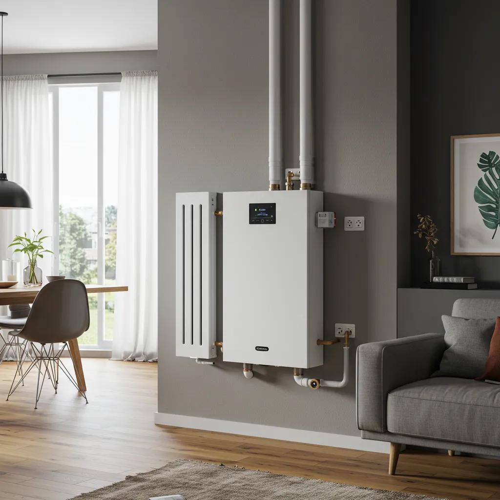 A modern smart thermostat installed in a stylish Apple Valley home