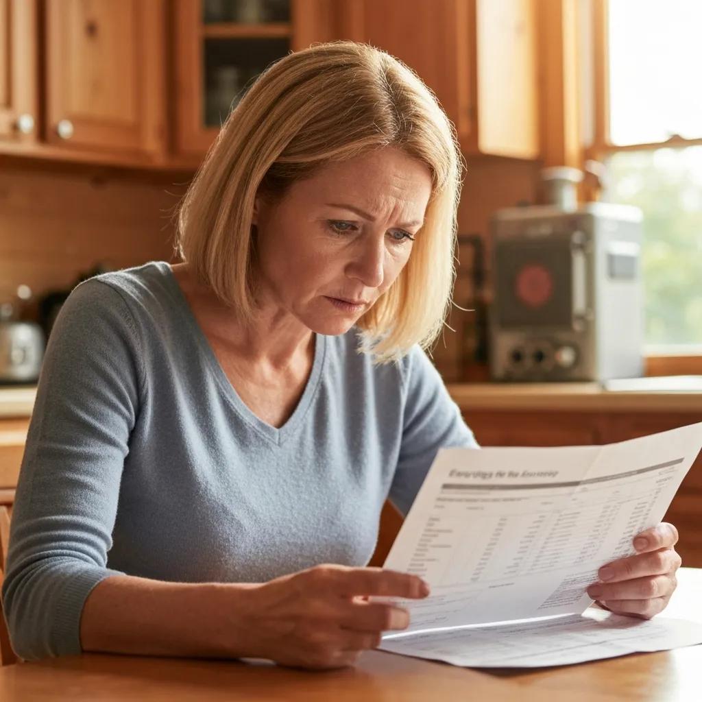 Homeowner reviewing energy bill with a furnace in the background, highlighting the link between energy costs and furnace efficiency