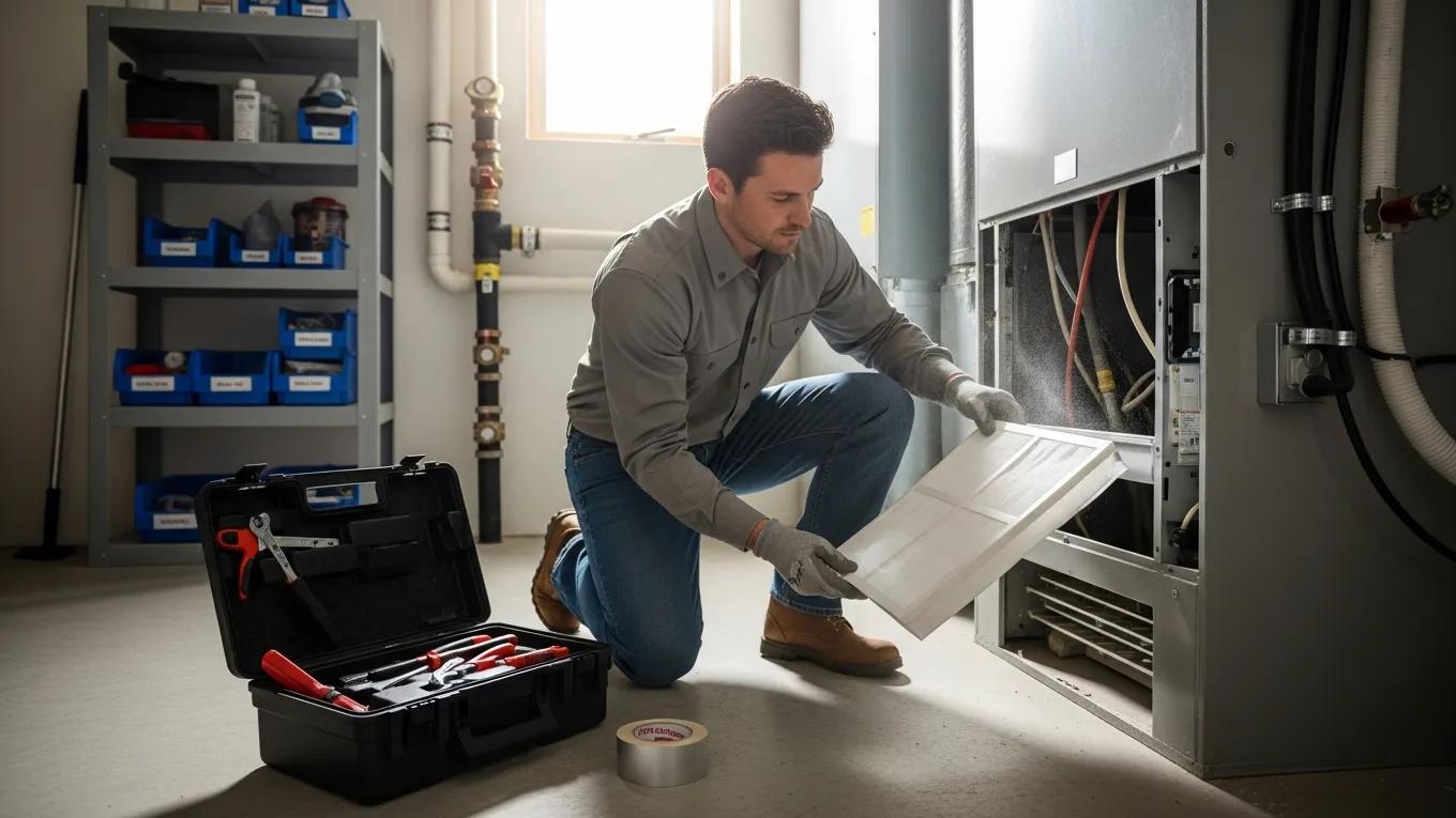 Keep Cool All Season: Essential AC Maintenance Tips 2 Technician replacing air filter during seasonal AC maintenance